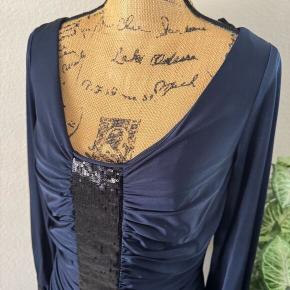 Miss Sixty M60 Navy Blue Ruched Sequin Dress - Size 10 - Picture 3 of 7